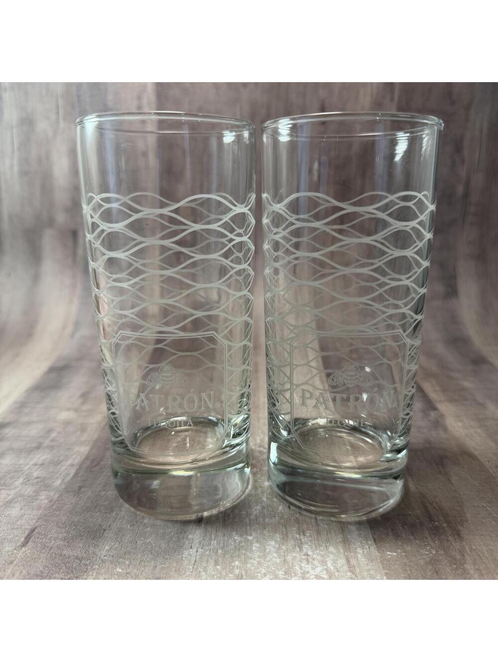 Patron Tequila Set of 2 Highball Cocktail Glasses Honeycomb Nice Barware